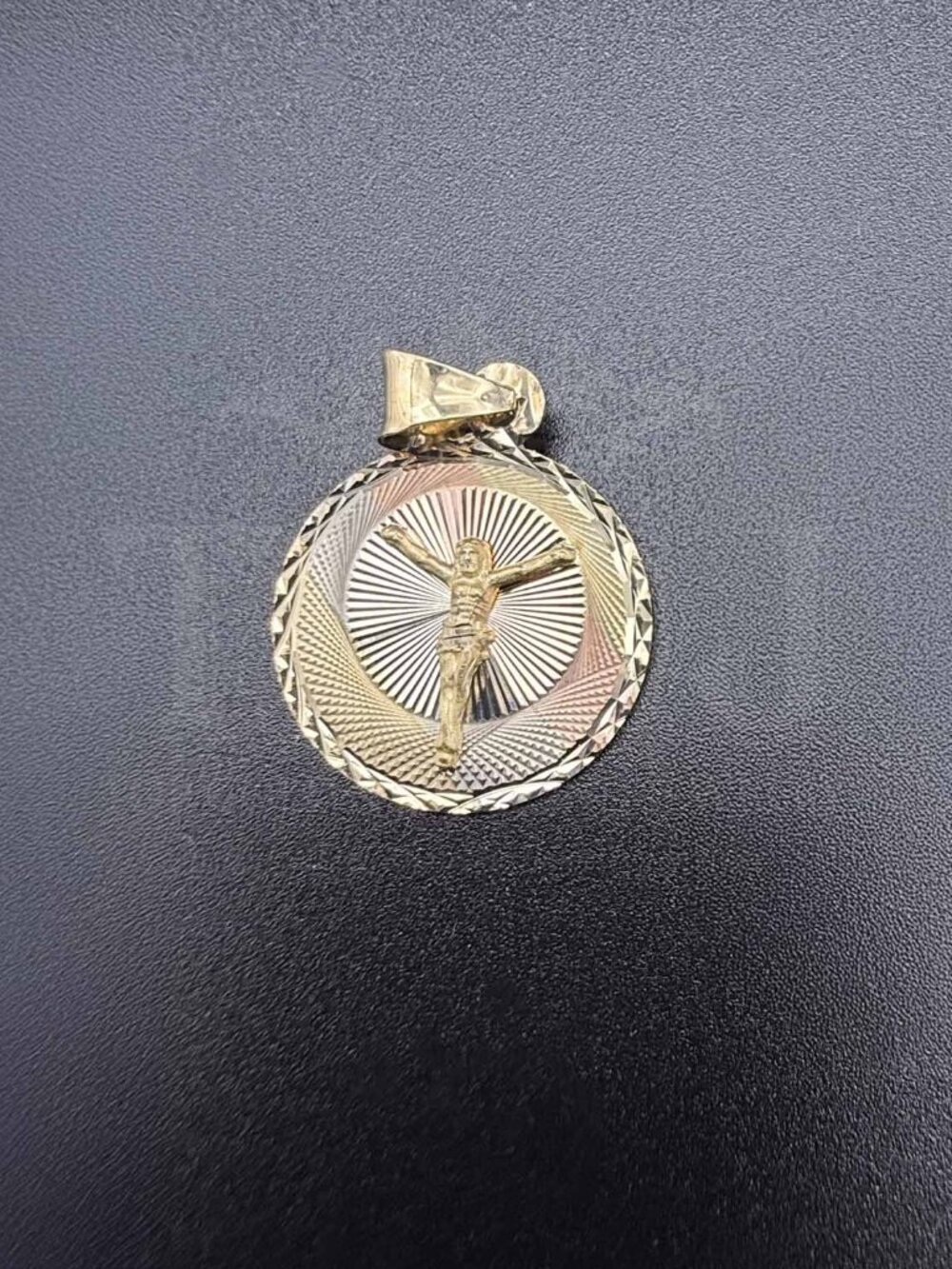 14K Tri Color Gold Religious Stamp Pendant